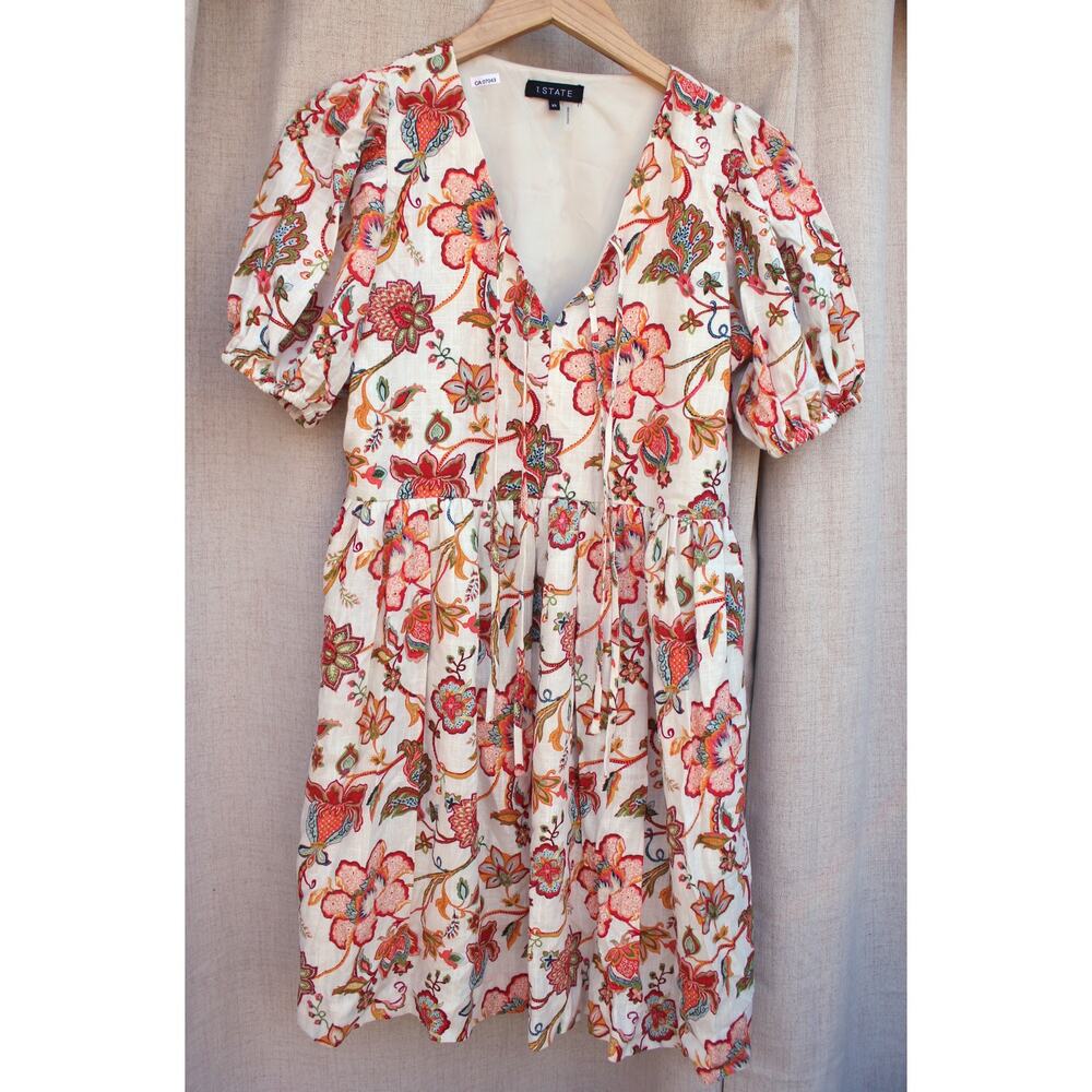 1.State- Linen Cream and Orange Floral Muumuu Style Mini Dress- NWOT